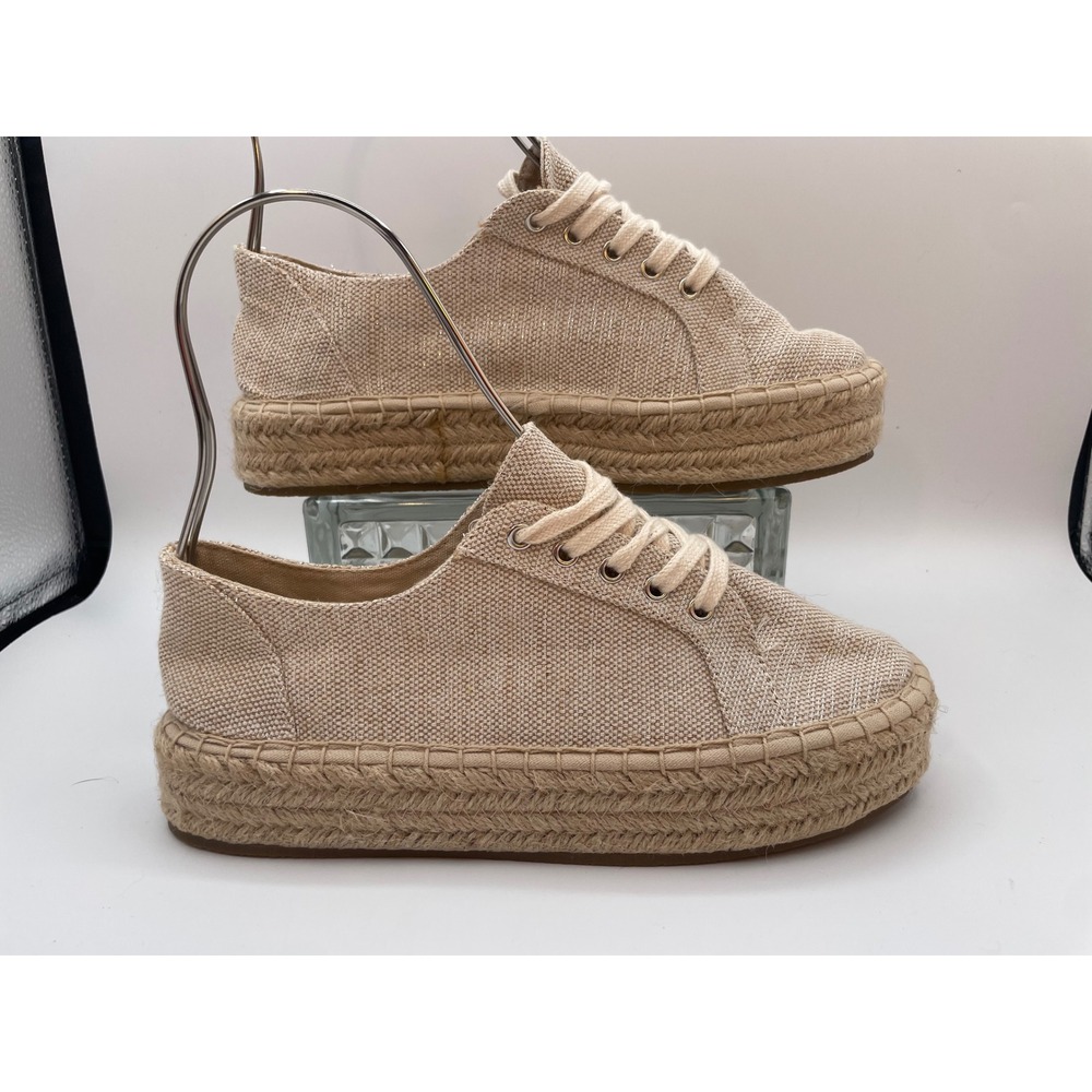 Shoedazzle Espadrille Platform Sneakers Womens Beige Metallic Canvas Lace Up